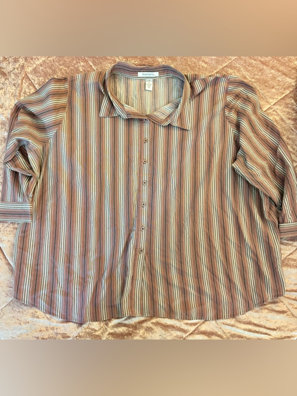 Roaman's Red Brown Multi-Stripe Casual Button-Down Shirt Size 5X